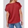 imageANRABESS Womens Summer Dressy Casual Short Sleeve Shirts Crewneck Satin 2025 Business Office Work Blouse TopsRed