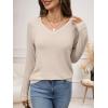 imageANRABESS Womens V Neck Ribbed Long Sleeve 2025 Fall Lightweight Soft Sweaters TopParchment