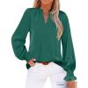imageANRABESS Blouse for Women Dressy Casual Puff Long Sleeve Shirts V Neck Satin Business Casual Work Tops 2025 Fall OutfitsForest Green