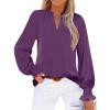 imageANRABESS Blouse for Women Dressy Casual Puff Long Sleeve Shirts V Neck Satin Business Casual Work Tops 2025 Fall OutfitsPurple