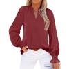 imageANRABESS Blouse for Women Dressy Casual Puff Long Sleeve Shirts V Neck Satin Business Casual Work Tops 2025 Fall OutfitsWine Red