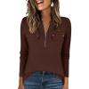 imageANRABESS Long Sleeve Shirts for Women Business Dressy Casual Tops V Neck Half Zipper Blouses 2025 Fall Fashion Work OutfitsBrown