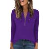 imageANRABESS Long Sleeve Shirts for Women Business Dressy Casual Tops V Neck Half Zipper Blouses 2025 Fall Fashion Work OutfitsPurple