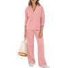 imageANRABESS Lounge Sets for Women 2 Piece Outfits Sweatsuit Set Fall V Neck Sweatshirts Wide Leg Pants TracksuitsPink