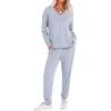 imageANRABESS Womens 2 Piece Lounge Pajama Sets Casual Ribbed Knit V Neck Long Sleeve Jogger Pants Matching Set 2025 Fall OutfitsBlue