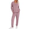 imageANRABESS Womens 2 Piece Lounge Pajama Sets Casual Ribbed Knit V Neck Long Sleeve Jogger Pants Matching Set 2025 Fall OutfitsMauve