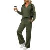imageANRABESS Womens 2 Piece Outfits Lounge Sets Casual Long Sleeve Sweatsuits Polo Top Wide Leg Pants Fall Sweat Matching SetsOlive