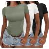 imageANRABESS Womens 3 Pack Short Sleeve Shirts 2025 Crop Tops Tight Fitted Basic Tees Workout T Shirts Y2k Clothes Summer OutfitBlackwhitearmy Green