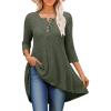 imageANRABESS Womens 34 Sleeve Long Tunic Tops for Leggings High Low Henley Shirts Dressy Casual Loose Blouses 2025 Fall FashionDeep Green