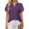 imageANRABESS Womens Dressy Chiffon Blouses V Neck Petal Short Sleeve Shirts 2025 Summer Casual Business Office Work TopsDark Purple