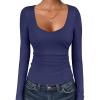 imageANRABESS Womens Long Sleeve Tops Sweetheart Neck Ribbed Knit Slim Fitted Shirts Basic Layer Tees 2025 Fall OutfitsNavy Blue