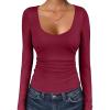imageANRABESS Womens Long Sleeve Tops Sweetheart Neck Ribbed Knit Slim Fitted Shirts Basic Layer Tees 2025 Fall OutfitsWine Red