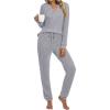 imageANRABESS Womens Lounge Set 2025 Fall 2 Piece Outfit Long Sleeve Pajamas Sets Henley Top ampamp Pants Loungewear ClothingGrey