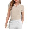 imageANRABESS Womens Short Sleeve Sweaters Tops Polo V Neck Button Cable Knit Pullover Business Shirts 2025 Summer Casual Outfits Apricot Large