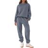 imageANRABESS Womens Two Piece Outfits Sweatsuit Lounge Set Long Sleeve Crewneck Sweatshirt Jogger Pants Tracksuit 2025 Fall SetsDark Grey