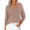 imageANRABESS Womens V Neck Ribbed Long Sleeve 2025 Fall Lightweight Soft Sweaters TopBurnt Tan