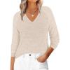 imageANRABESS Womens V Neck Ribbed Long Sleeve 2025 Fall Lightweight Soft Sweaters TopParchment
