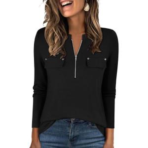imageANRABESS Long Sleeve Shirts for Women Business Dressy Casual Tops V Neck Half Zipper Blouses 2025 Fall Fashion Work OutfitsBlack