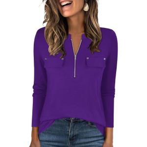 imageANRABESS Long Sleeve Shirts for Women Business Dressy Casual Tops V Neck Half Zipper Blouses 2025 Fall Fashion Work OutfitsPurple