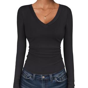 imageANRABESS Long Sleeve Shirts for Women V Neck Basic Tees Top Casual Going Out Tshirt Workout Outfits 2025 Fall Fashion ClothesBlack
