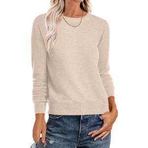 imageANRABESS Sweater for Women Long Sleeve Crewneck 2025 Fall Winter Soft Loose Fit Basic Knit Pullover Sweaters Top OutfitsAlmond