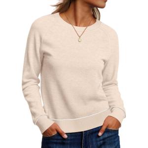 imageANRABESS Sweaters for Women Long Sleeve Cropped Lightweight 2025 Fall Fashion Knit Crewneck Pullover Top Soft Trendy OutfitsAlmond