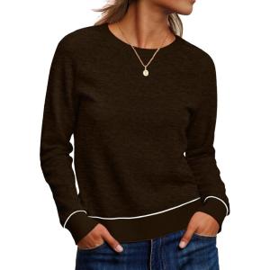 imageANRABESS Sweaters for Women Long Sleeve Cropped Lightweight 2025 Fall Fashion Knit Crewneck Pullover Top Soft Trendy OutfitsCoffee