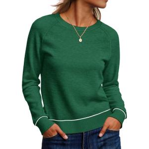 imageANRABESS Sweaters for Women Long Sleeve Cropped Lightweight 2025 Fall Fashion Knit Crewneck Pullover Top Soft Trendy OutfitsForest Green