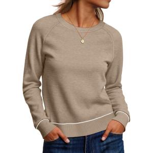 imageANRABESS Sweaters for Women Long Sleeve Cropped Lightweight 2025 Fall Fashion Knit Crewneck Pullover Top Soft Trendy OutfitsTan