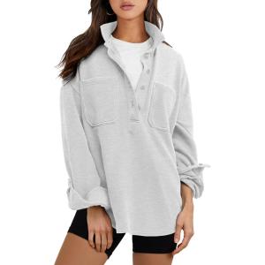 imageANRABESS Sweatshirt for Women Oversized Casual Long Sleeve Side Slit Button Lapel Polo Pullover Tunic Tops 2025 Fall OutfitsLight Grey