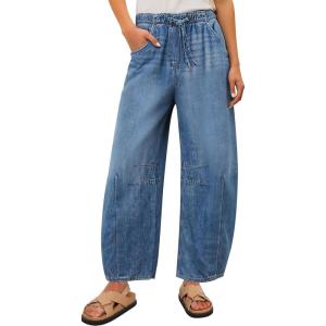 imageANRABESS Women Barrel Jeans High Waisted Wide Leg Drawstring Denim Pants Y2K Baggy Loose Fit Trouser Jeans with PocketsMidium Blue