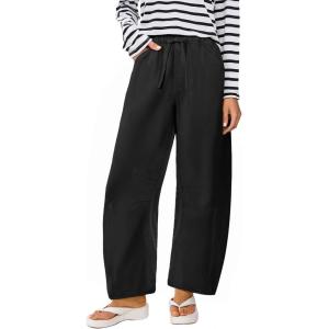 imageANRABESS Women Barrel Jeans High Waisted Wide Leg Drawstring Denim Pants Y2K Baggy Loose Fit Trouser Jeans with PocketsTrue Black