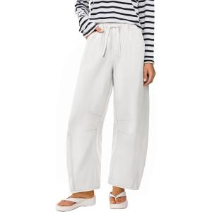 imageANRABESS Women Barrel Jeans High Waisted Wide Leg Drawstring Denim Pants Y2K Baggy Loose Fit Trouser Jeans with PocketsWhite