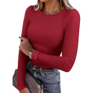 imageANRABESS Women Long Sleeve Thermal Shirt Fleece Tops 2025 Fall Winter Crew Neck Casual Base Layer TShirts Warm UndershirtsRed