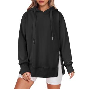 imageANRABESS Women Oversized Hoodies Side Zipper Fleece Long Sweatshirts Lightweight Tunic Pullover 2025 Fall Trendy ClothesBlack