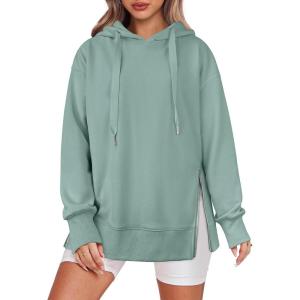 imageANRABESS Women Oversized Hoodies Side Zipper Fleece Long Sweatshirts Lightweight Tunic Pullover 2025 Fall Trendy ClothesLight Green