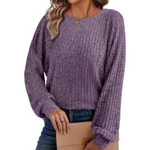 imageANRABESS Womens Batwing Long Sleeve Shirts 2025 Fall Oversized Loose Fit Lightweight Sweater Dressy Casual Tunic Tops BlousePurple