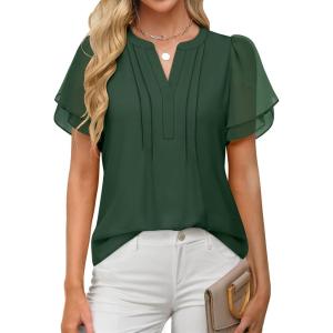 imageANRABESS Womens Dressy Chiffon Blouses V Neck Petal Short Sleeve Shirts 2025 Summer Casual Business Office Work TopsArmy Green