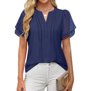 imageANRABESS Womens Dressy Chiffon Blouses V Neck Petal Short Sleeve Shirts 2025 Summer Casual Business Office Work TopsDark Blue