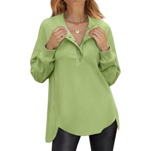 imageANRABESS Womens Long Sleeve Henley Tops Tunic Sweatshirt Loose Slit Casual Button Shirts Pullover 2025 Fall Winter OutfitsGreen
