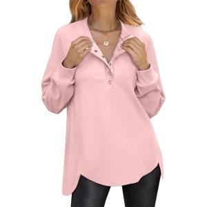imageANRABESS Womens Long Sleeve Henley Tops Tunic Sweatshirt Loose Slit Casual Button Shirts Pullover 2025 Fall Winter OutfitsPink