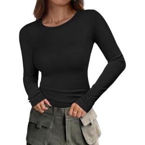 imageANRABESS Womens Long Sleeve Shirts Crew Neck Fitted Knit Casual TShirt Going Out Tops Basic Tees Fall Fashion Outfits 2025Black