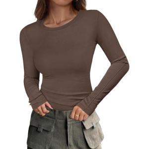 imageANRABESS Womens Long Sleeve Shirts Crew Neck Fitted Knit Casual TShirt Going Out Tops Basic Tees Fall Fashion Outfits 2025Coffee Brown