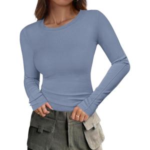 imageANRABESS Womens Long Sleeve Shirts Crew Neck Fitted Knit Casual TShirt Going Out Tops Basic Tees Fall Fashion Outfits 2025Light Blue