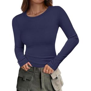 imageANRABESS Womens Long Sleeve Shirts Crew Neck Fitted Knit Casual TShirt Going Out Tops Basic Tees Fall Fashion Outfits 2025Navy Blue