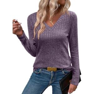 imageANRABESS Womens Long Sleeve Shirts V Neck Lightweight Sweater Tops 2025 Fall Dressy Casual Work Tunic BlousePurple