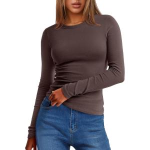 imageANRABESS Womens Long Sleeve Thermal Shirts Slim Fit Basic Tee Tops Warm Fleece Undershirts 2025 Fall Winter Layer OutfitsBrown