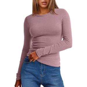 imageANRABESS Womens Long Sleeve Thermal Shirts Slim Fit Basic Tee Tops Warm Fleece Undershirts 2025 Fall Winter Layer OutfitsGrey Pink