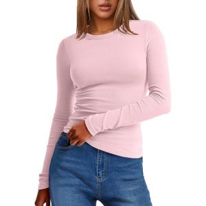 imageANRABESS Womens Long Sleeve Thermal Shirts Slim Fit Basic Tee Tops Warm Fleece Undershirts 2025 Fall Winter Layer OutfitsLight Pink