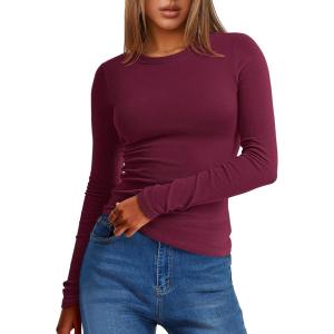 imageANRABESS Womens Long Sleeve Thermal Shirts Slim Fit Basic Tee Tops Warm Fleece Undershirts 2025 Fall Winter Layer OutfitsWine Red